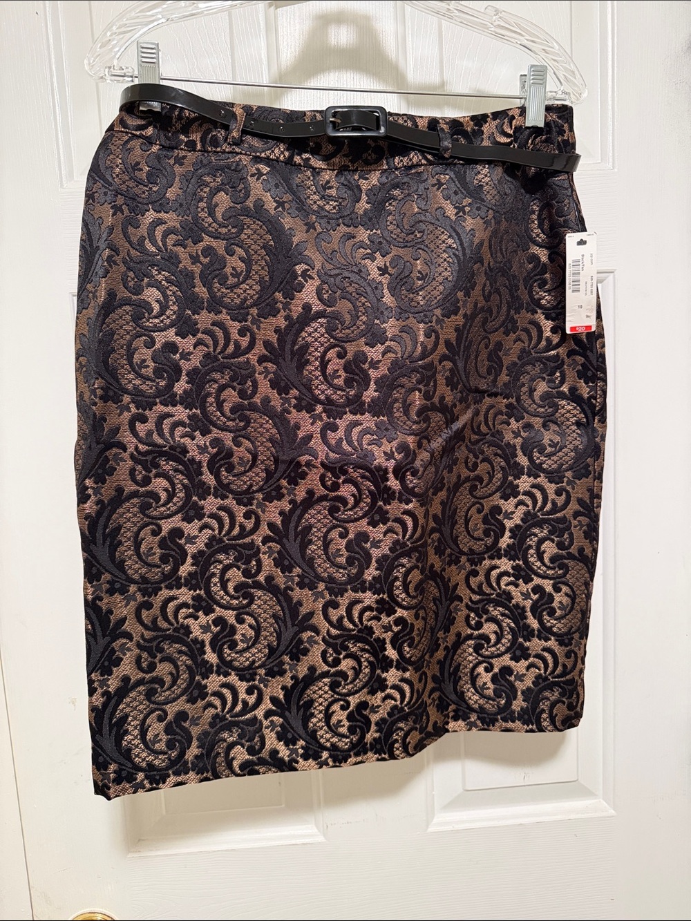Worthington Black and Bronze Brocade Pencil Skirt with Belt